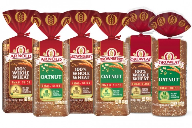 BBU's Arnold, Brownberry and Oroweat Oatnut and 100% Whole Grains varieties are now available in a Small Slice line. Pic: BBU