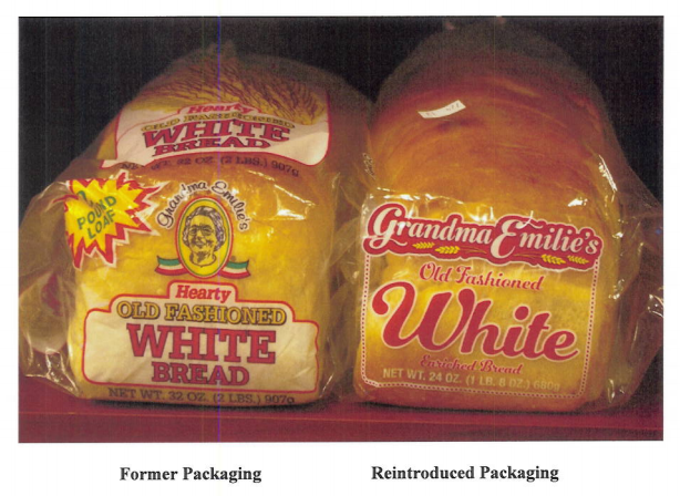Bimbo claims the packaging of reintroduced Grandma Emilie's bread resembles its Grandma Sycamore's. Pic: US District Court of Utah