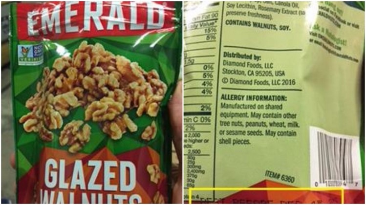 Consumers should be aware some Snyder's-Lance Glazed Walnuts may contain peanuts. Pic: Snyder's-Lance