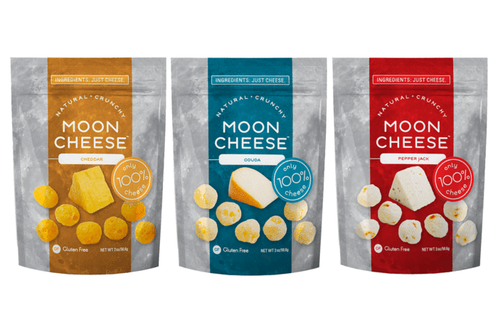 The unique drying process sucks out 60% of the cheese's moisture content, rendering a highly poppable, pure-cheese snack. Pic: Moon Cheese