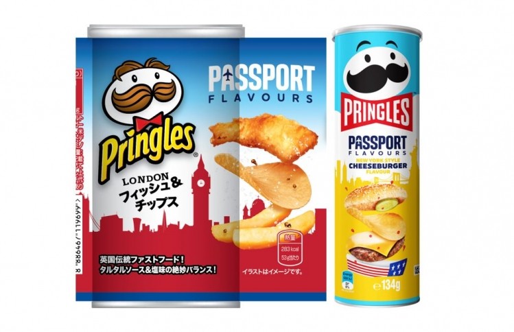 Pringles' Passport Flavours series: London fish and chips (left) and New York style cheese burger (right) ©Pringles