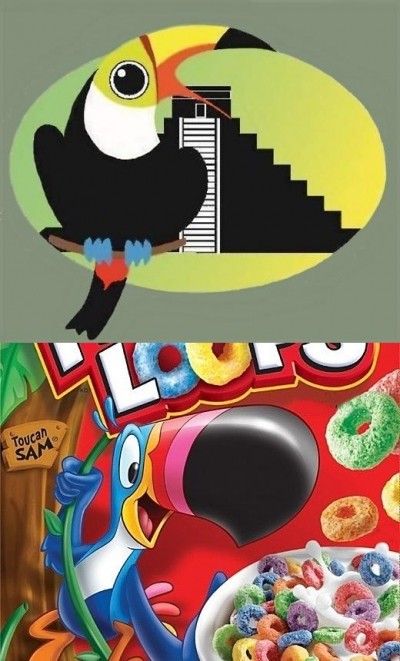 The MAI claims Kellogg Co are taking legal action because its logo (pictured top) infringes Kellogg's trademark on the Toucan Sam character (pictured bottom).