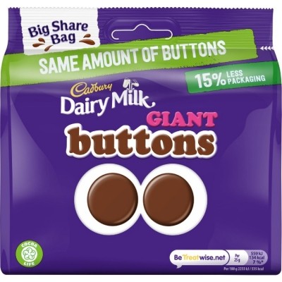 The amount of packaging in Cadbury share bags has been cut, says Mondelēz  International. Pic: Mondelēz International