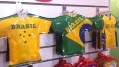 Candy pouches from Docile house confections in packaging shaped like Brazilian soccer jerseys.